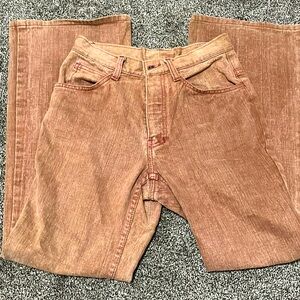 Rusty brown and red stitch Levi denim straight leg high rise baggy jeans